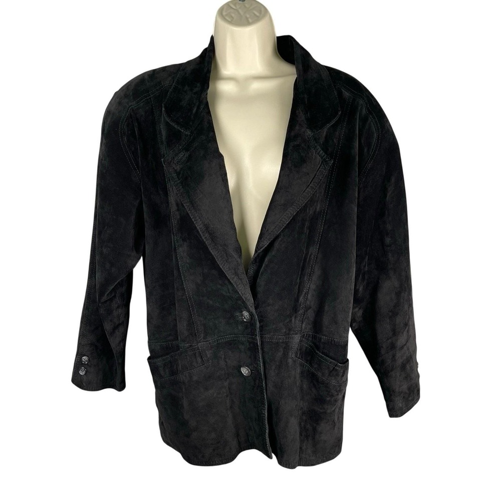 Vintage 80's Diversity Jacket Womens Medium Black Genuine Leather Suede